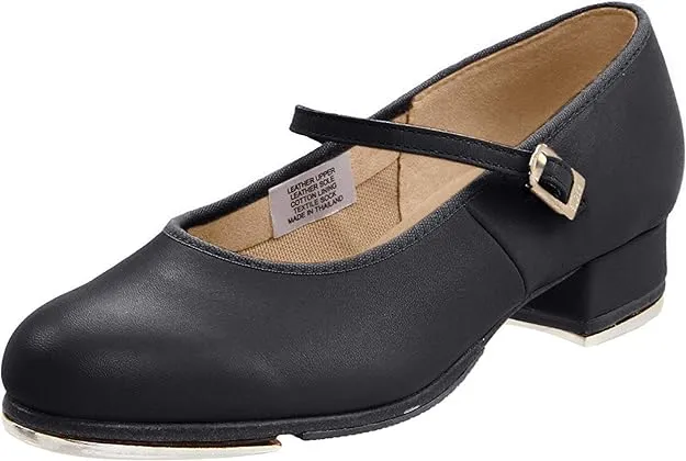 Ladies Tap-On Leather Tap Shoes, Black Leather