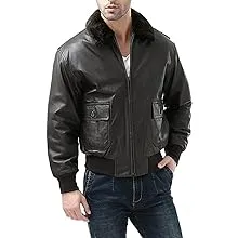 Landing Leathers Men's Navy G-1 Leather Flight Bomber Jacket, Size: XS, Brown