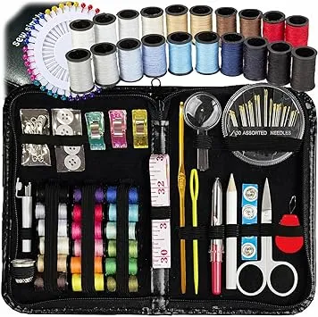 Sewing Kit for Adults and Kids - Small Beginner Set w/Multicolor Thread, Needles, Scissors, Thimble & Clips - Emergency Repair and Travel Kits - Sewing Accessories and Supplies