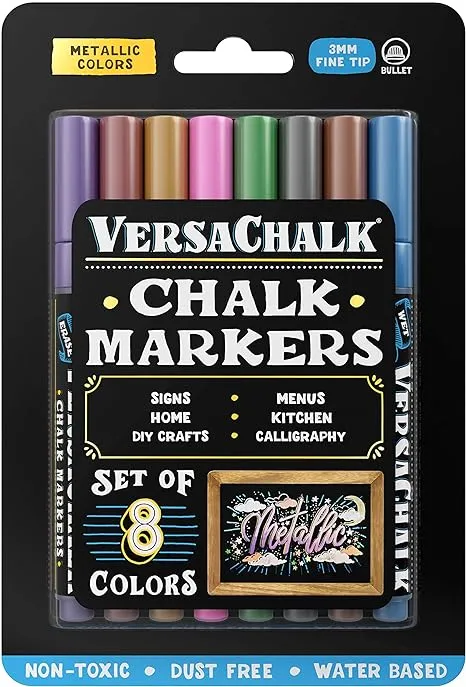 Versachalk Metallic Liquid Chalk Markers 3mm Fine Tip