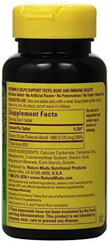 Nature Made Vitamin D3 1000 IU (25 mcg) Softgels, Dietary Supplement for Bone and Immune Health Support, 500 Count