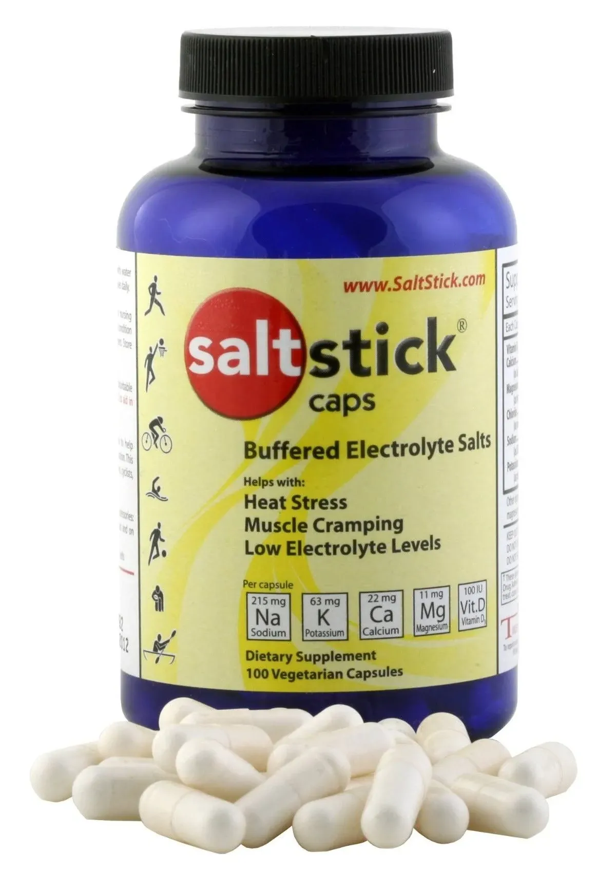 SaltStick Electrolyte Capsules - Salt Pills and Electrolytes for Running, Hydration, Leg Cramps Relief, Sports Recovery, Hiking Essentials - Salt, Magnesium, Potassium, Vitamin D3 - 100 Capsules