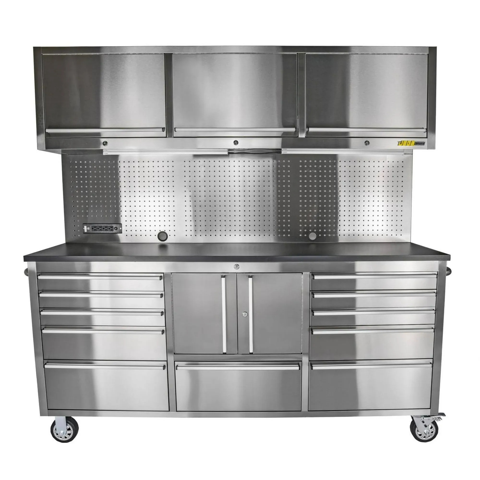 JEGS 81445 72 in. Tool Cabinet Stainless Steel Includes (11) Drawers (4) Cabinet