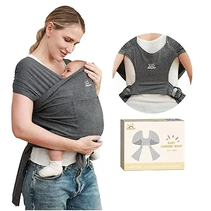 Baby Wraps Carrier, Baby Sling Newborn to Toddler, Breathable and Hands Free Baby Carrier Sling, Adjustable Baby Carriers (Grey) 