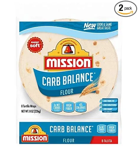 Mission Carb Balance Fajita Whole Wheat Tortillas, Low Carb, Keto, 8 Count - 2 Packs