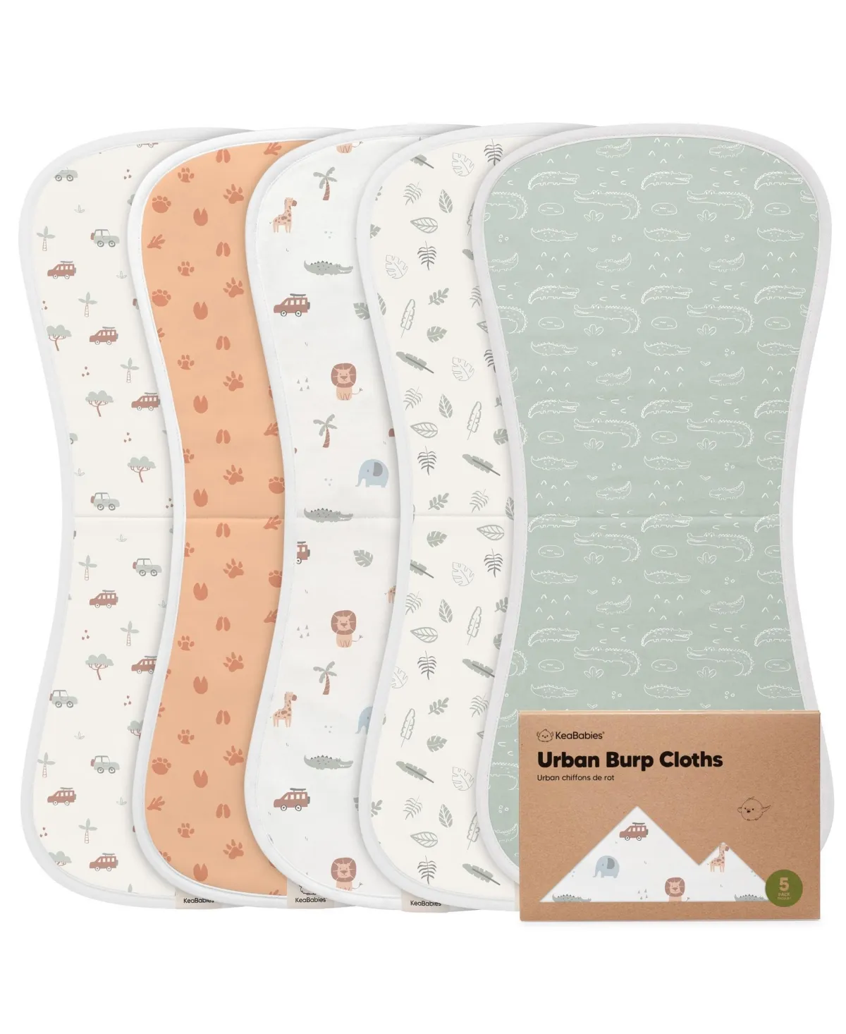 KeaBabies 5pk Urban Baby Burp Cloths, Organic Burping Cloth for Babies, Burp Rags for Baby Girls, Boys (muted Pastel)