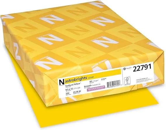 Astrobrights Colored Card Stock, 65 lb., 8-1/2 x 11, Sunburst Yellow, 250 Sheets