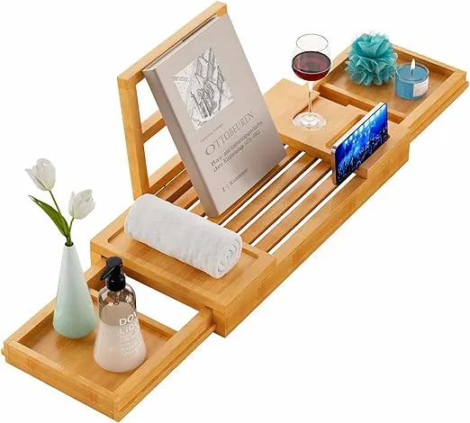 Yirilan Bamboo Bathtub Tray, Expandable Bathroom Tray, Waterproof Tray Caddy, Perfect Bath Caddy for Home Spa, Gift for Loved Ones, Bamboo