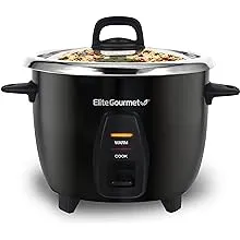 Elite Gourmet ERC2010B Electric Rice 10 Cups Cooked, Stainless Steel, Black 