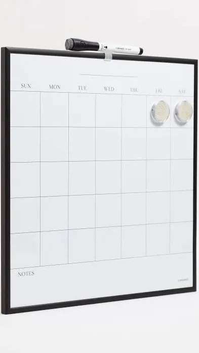 U Brands Magnetic Dry Erase Wall Calendar Board, 14"x14", Black Metal Frame, includes Magnets and Marker