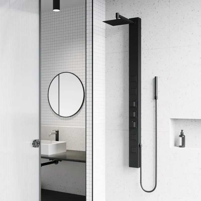 Vigo Sutton 5 in. Square Spray Head Waterfall Shower Massage Panel (Matte Black)