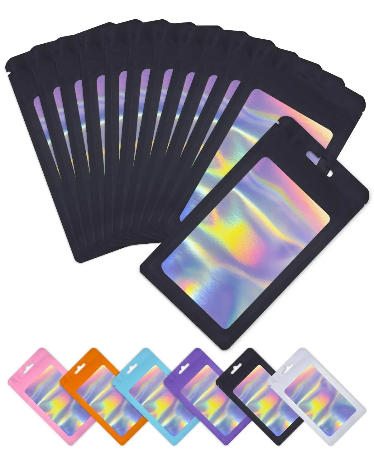 Resealable Bags Holographic Bags Black 300 Pcs Packaging Bags with Clear Window ...