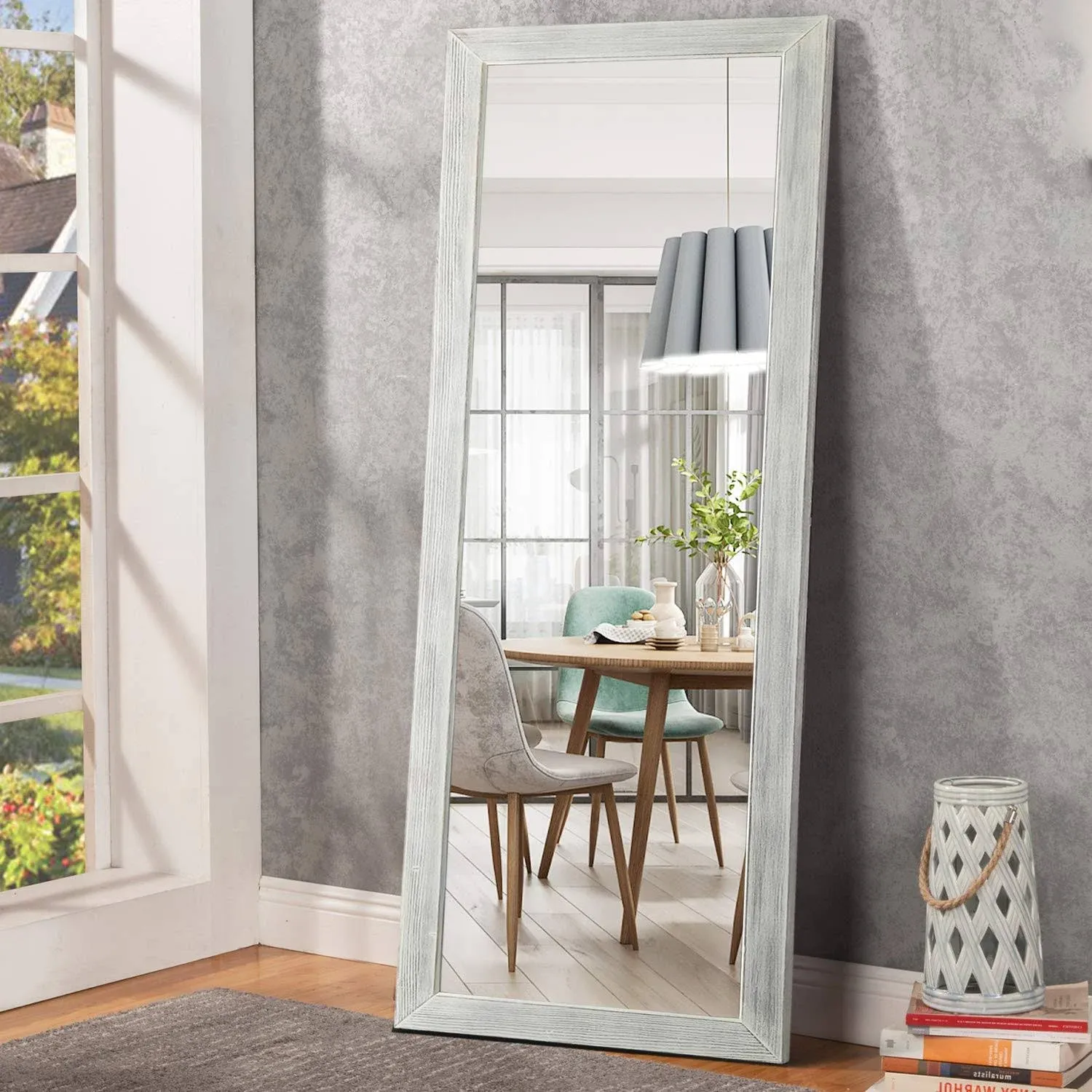 MAYEERTY Rustic Full Length Mirror, 65"x22" Farmhouse Floor Mirror with Stand Wood Standing Mirror Large Mirror for Bedroom, Standing/Leaning Mirror, Brushed White (JJ01320WAD-USAM027)