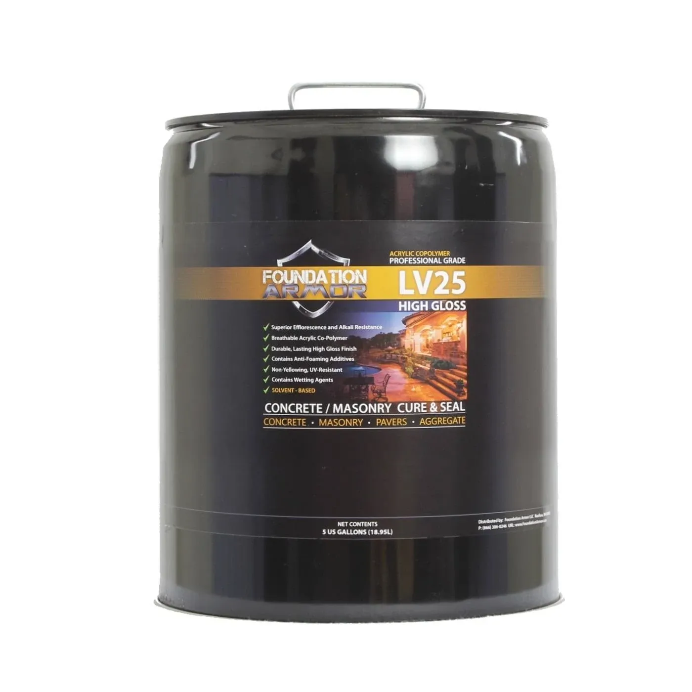 LV25 Solvent Based High Gloss Acrylic Cure and Seal for New Concrete- 5 Gallons