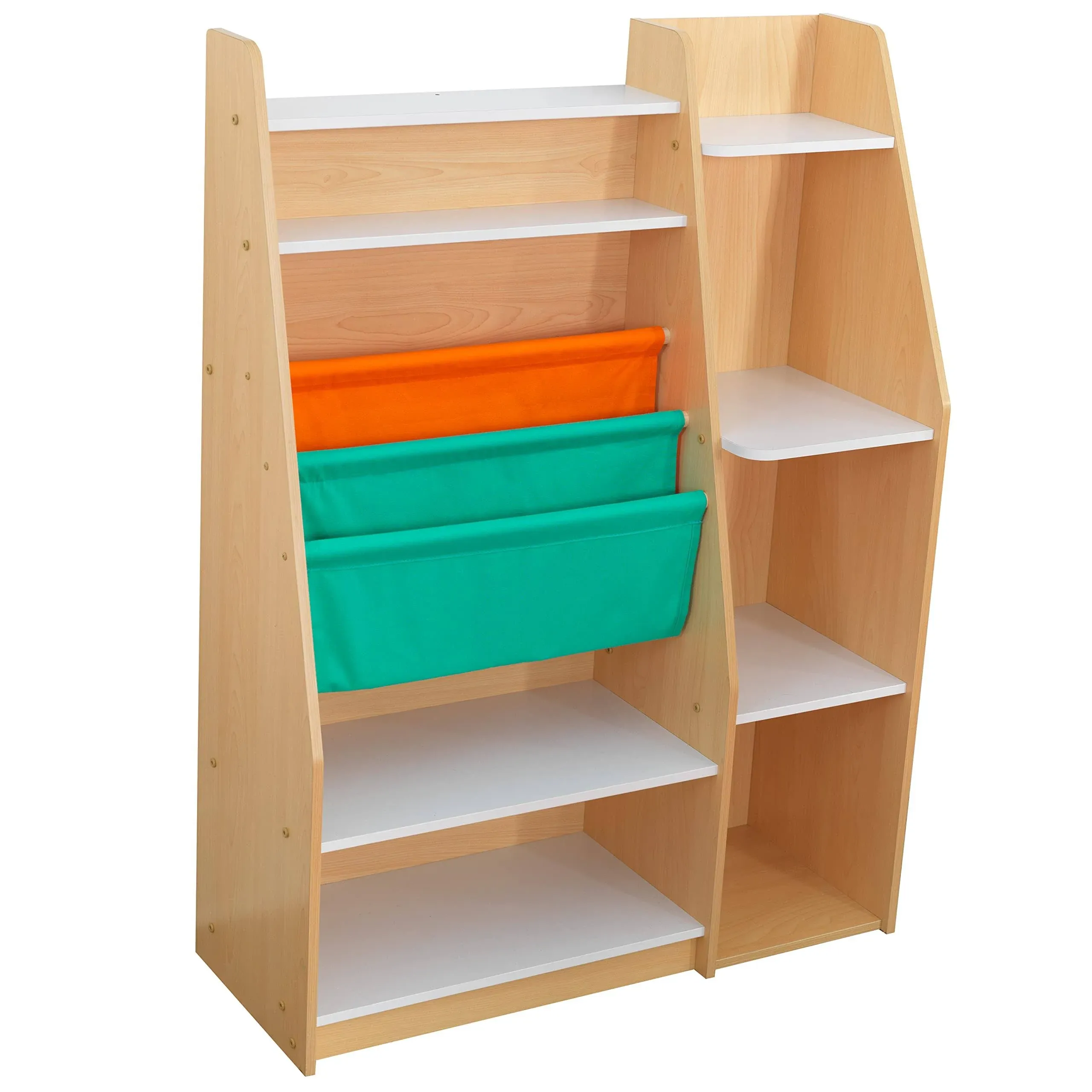 KidKraft Pocket Storage Wood Bookshelf with Slings and Shelves, Children's Furniture, Gray Ash