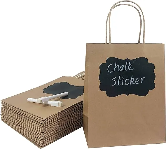 24pcs Bags Paper Bags With Handles- 8x10x4 Brown Shopping Bags-Gift Bags With Chalk Sticker-Mudium Size