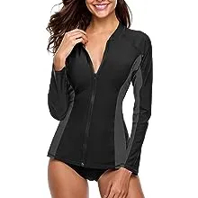 Charmo Womens Long Sleeve Rash Guard Full Zip Rashguard Bikini Cover Up UV Sun ...