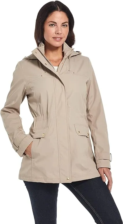 Weatherproof Womens Raincoat Anorak Lightweight Softshell Water Resistant Trenchcoat Rain Jacket with Detachable Hood