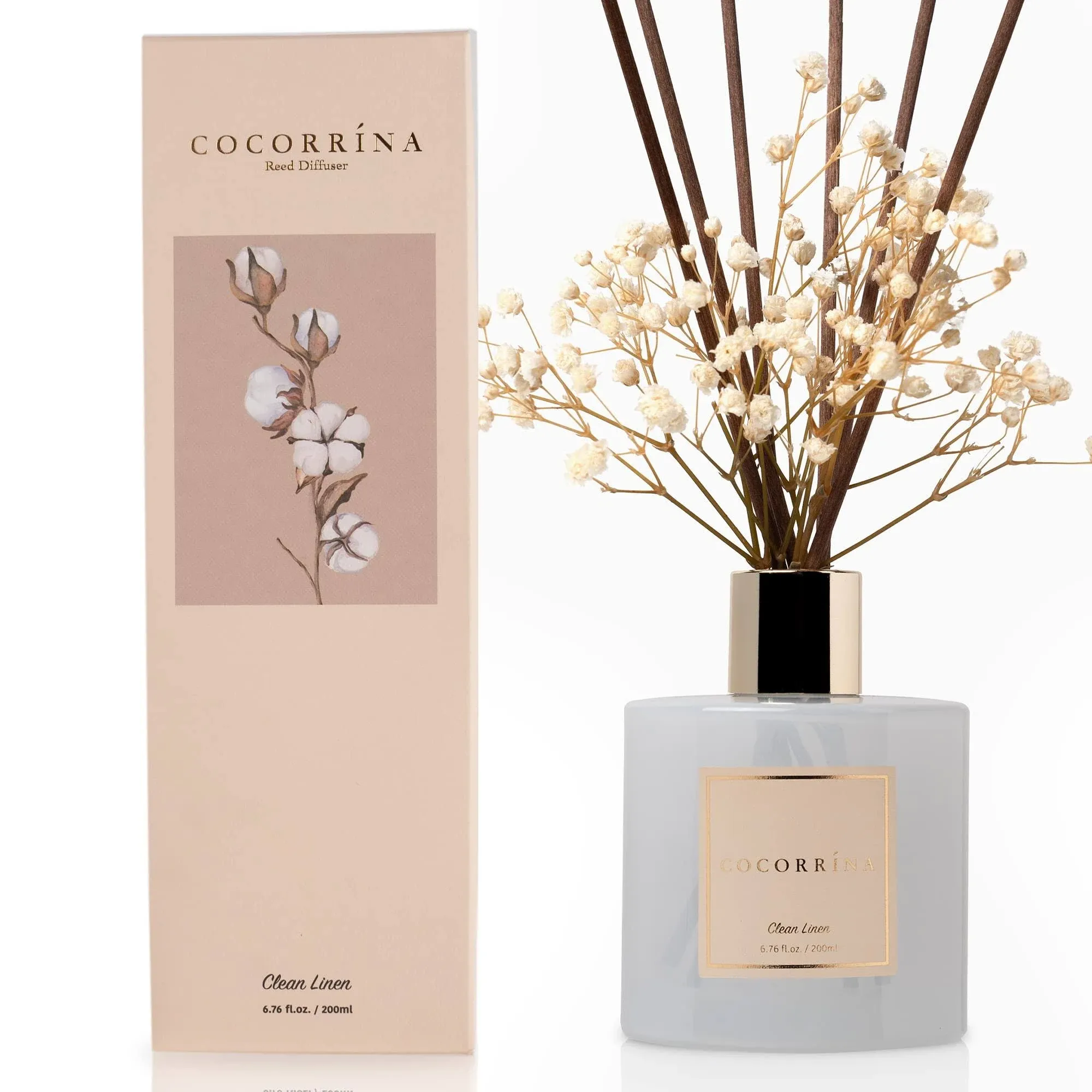 COCORRÍNA Reed Diffuser Set, 6.7 oz Clean Linen Scented Diffuser with Sticks for