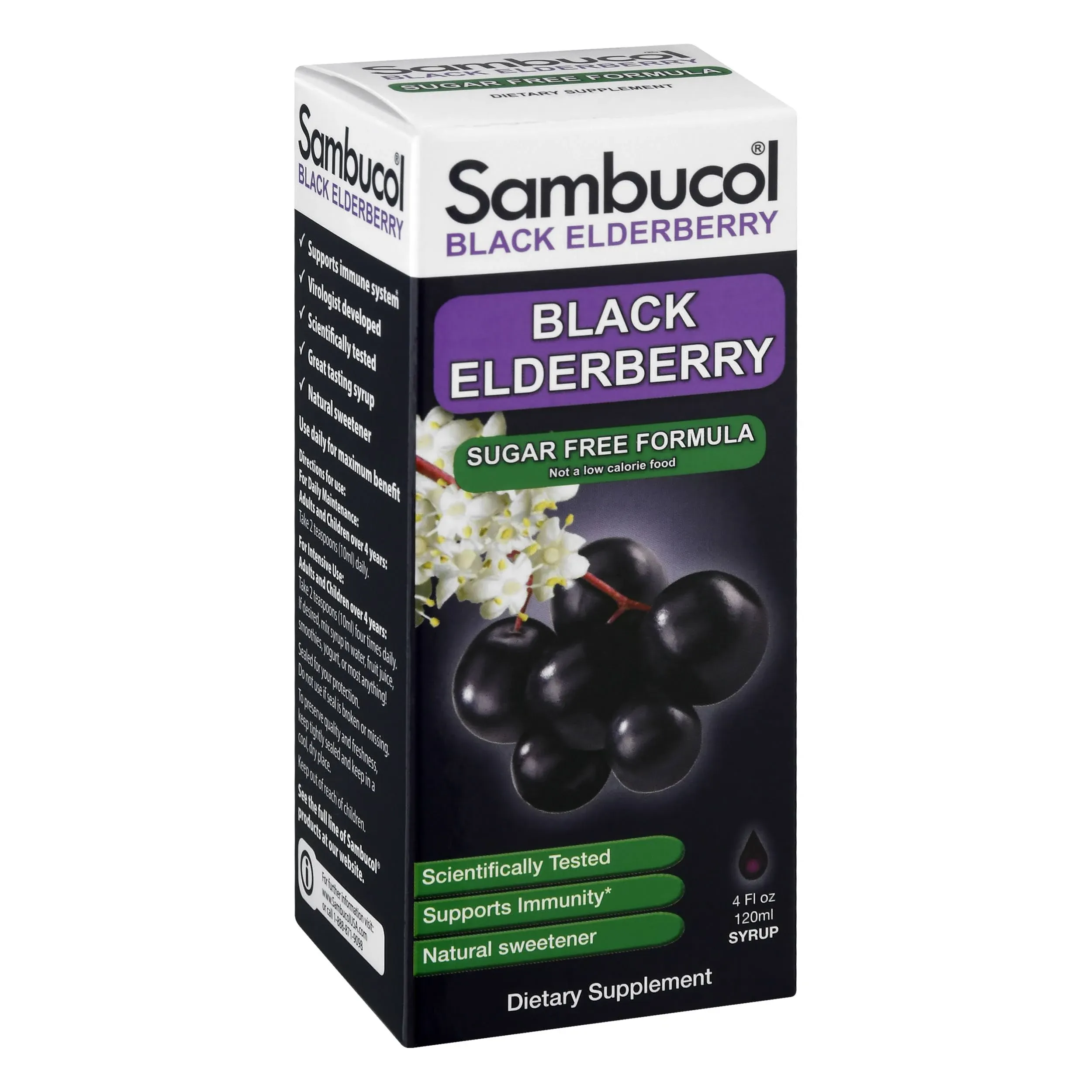 Sambucol Black Elderberry Syrup Sugar Free Formula 4 Oz Bottle Immune Support