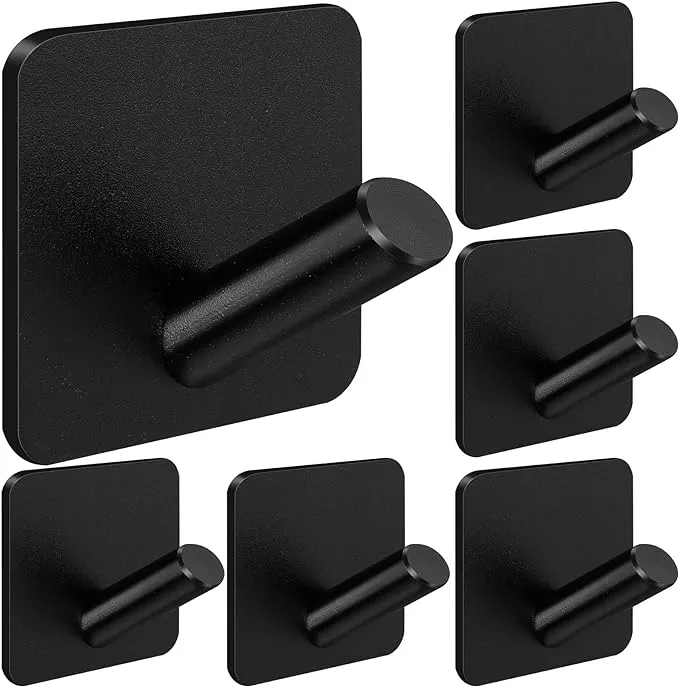 6 Pack Shower Adhesive Hooks Stainless Steel Coat Towel Robe Hooks for Bathroom