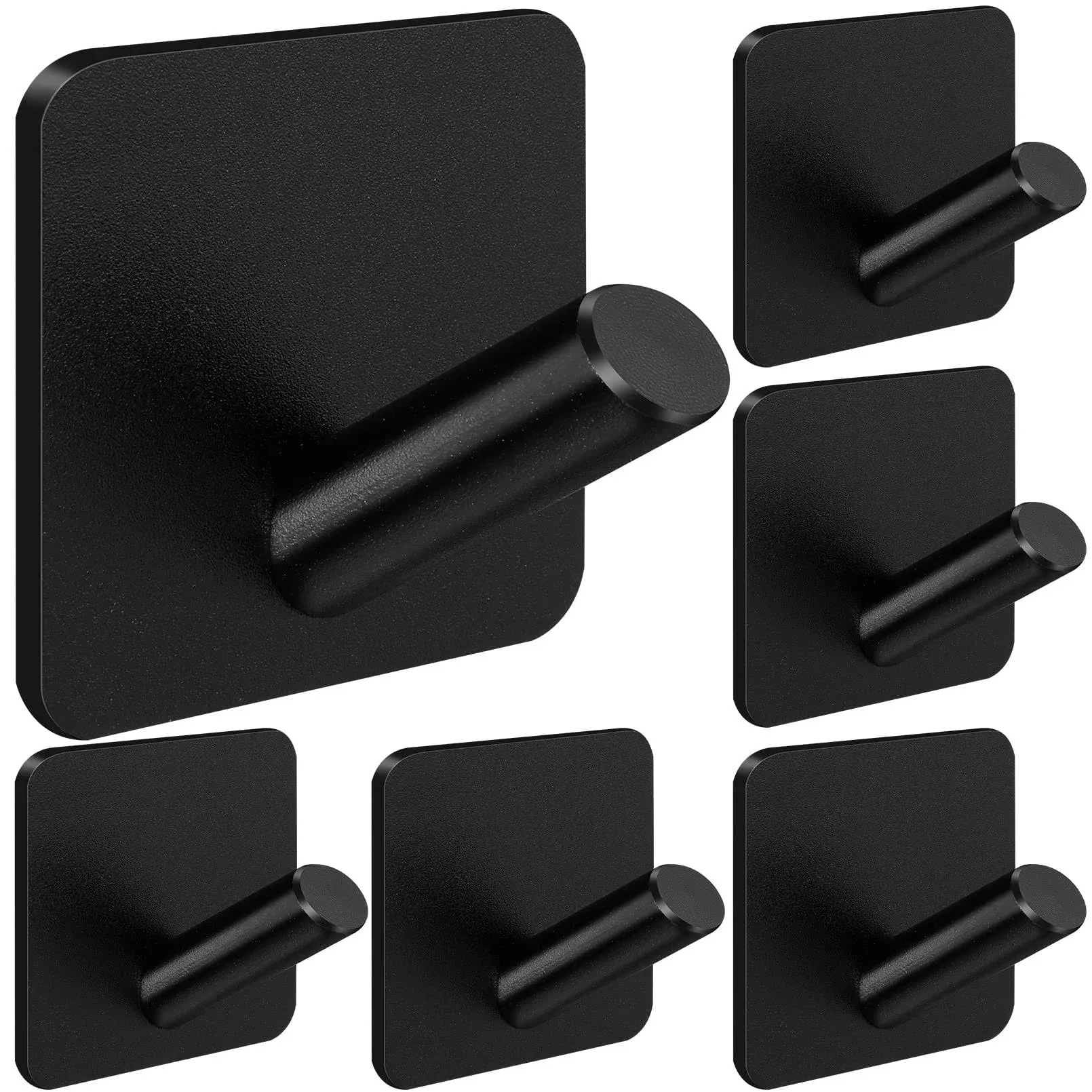 9 Pack Adhesive Hooks,Bath Towel Hooks Matte Black,Adhesive Wall Hooks Waterproof Stainless Steel Hooks,Heavy Duty Coat Hooks Towel Hooks Stick on Bathroom or Kitchen