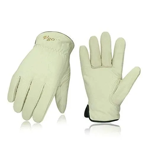 Vgo... 2-Pairs 32℉ or Above Lined Winter Cow Grain Leather Work and Driver Gloves (Size XL, Cream, CA9501F)