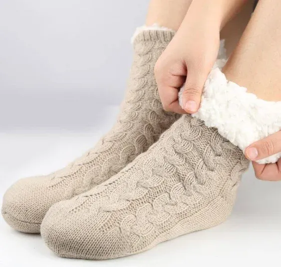 Women Winter Super Soft Warm Cozy Fuzzy Fleece-Lined with Grippers Slipper Socks