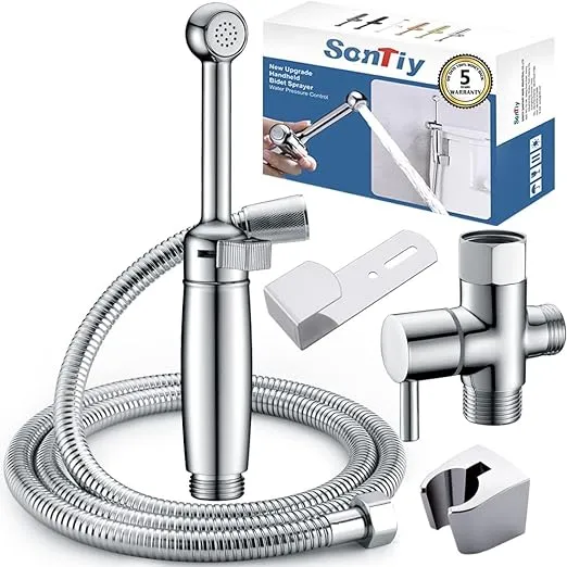 Bidet Sprayer for Toilet, Handheld Sprayer Bidet Attachment Kit with Backflow Preventer and Adjustable Water Pressure Control, SonTiy All Brass Cloth Diaper Sprayer Set, Chrome, 5 Years WarrantyBidet Sprayer for Toilet, Handheld Sprayer Bidet Attachment 