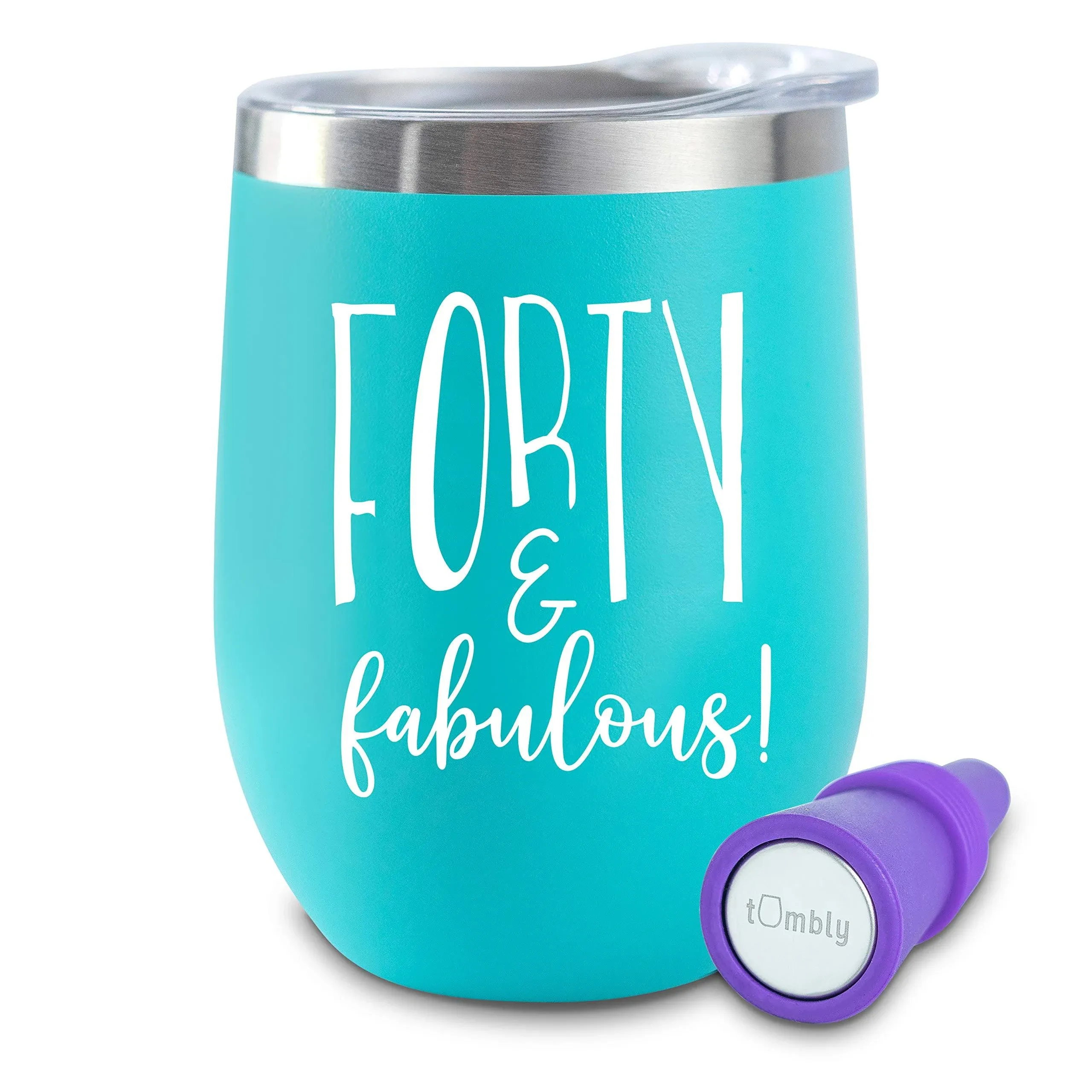 40th Birthday Gifts for Women – 12 oz 40 and Fabulous Wine Tumbler with Lid - 