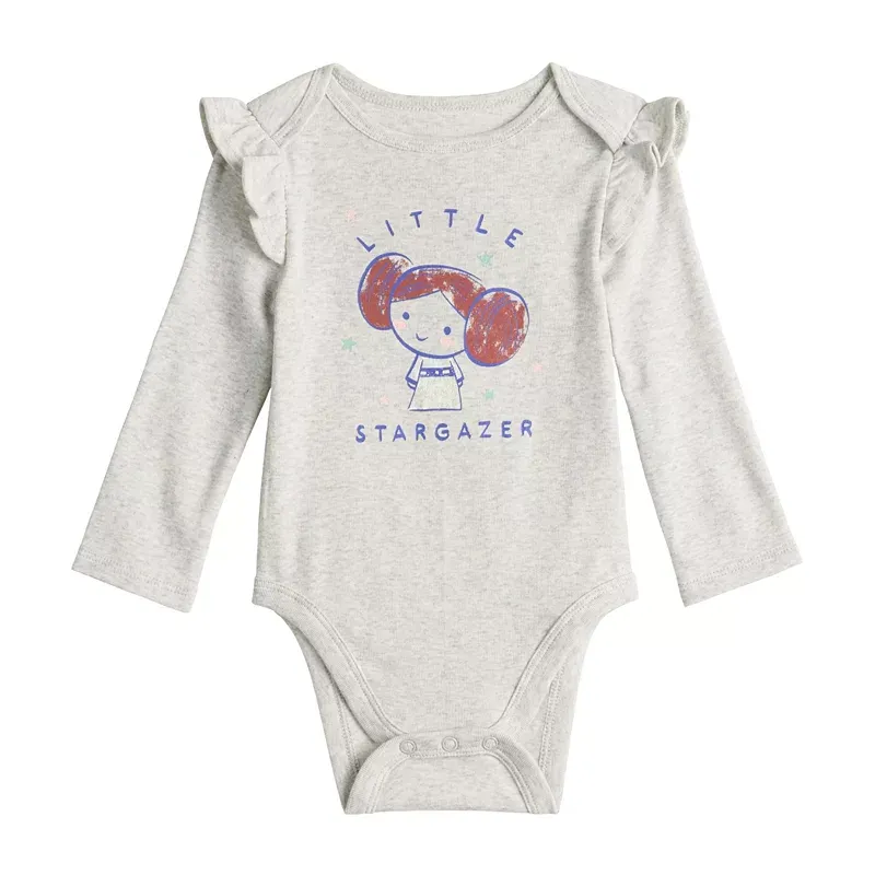 Baby Girl Jumping Beans Star Wars Princess Leia "Little Stargazer" Ruffle Shoulder Bodysuit, Infant Girl's, Size: 18 Months, Light Grey