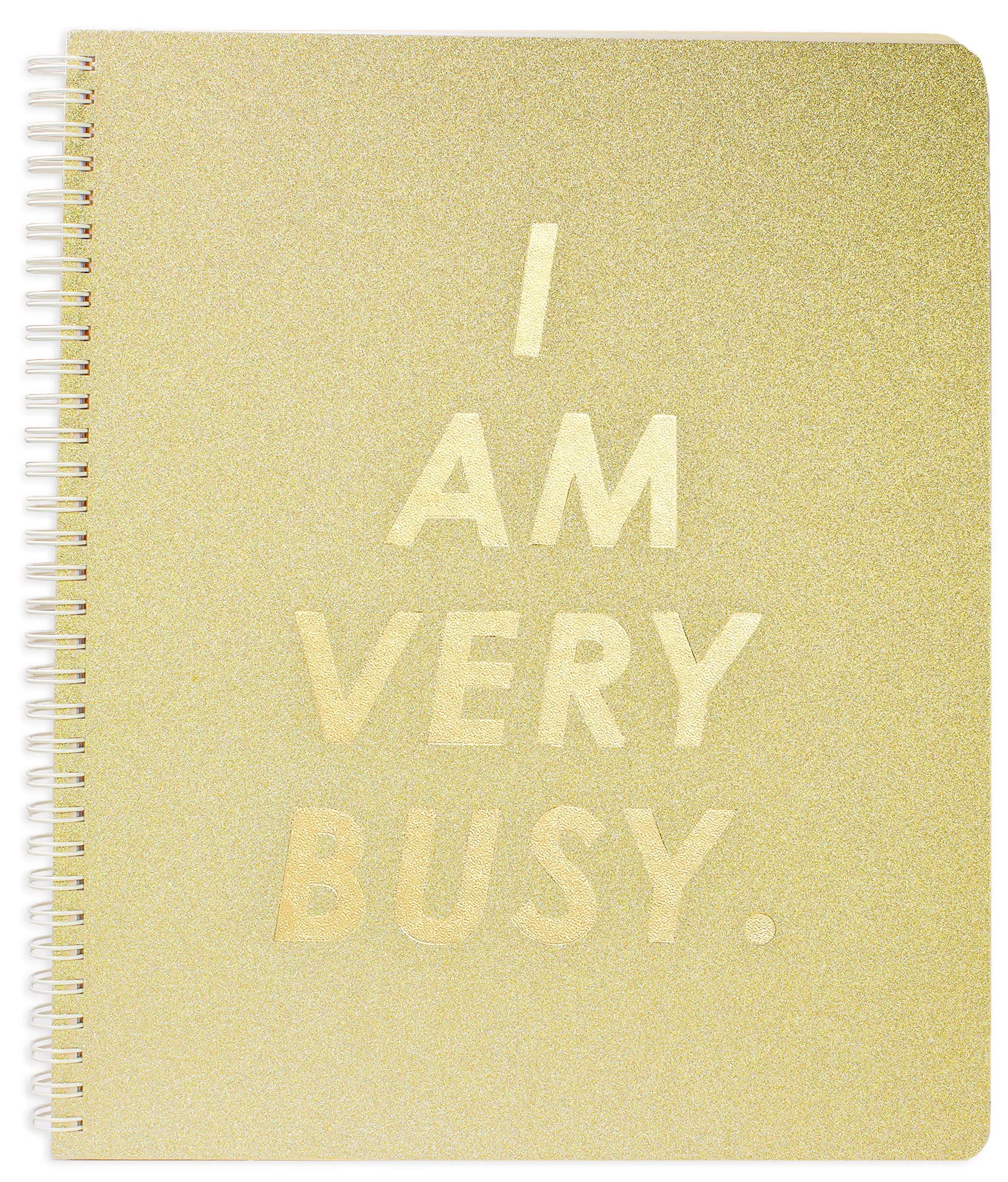 Ban.Do Rough Draft Large Spiral Notebook with Saying, 11" x 9" with Pockets and 160 College Ruled Pages, I Am Very Busy (Gold Glitter)