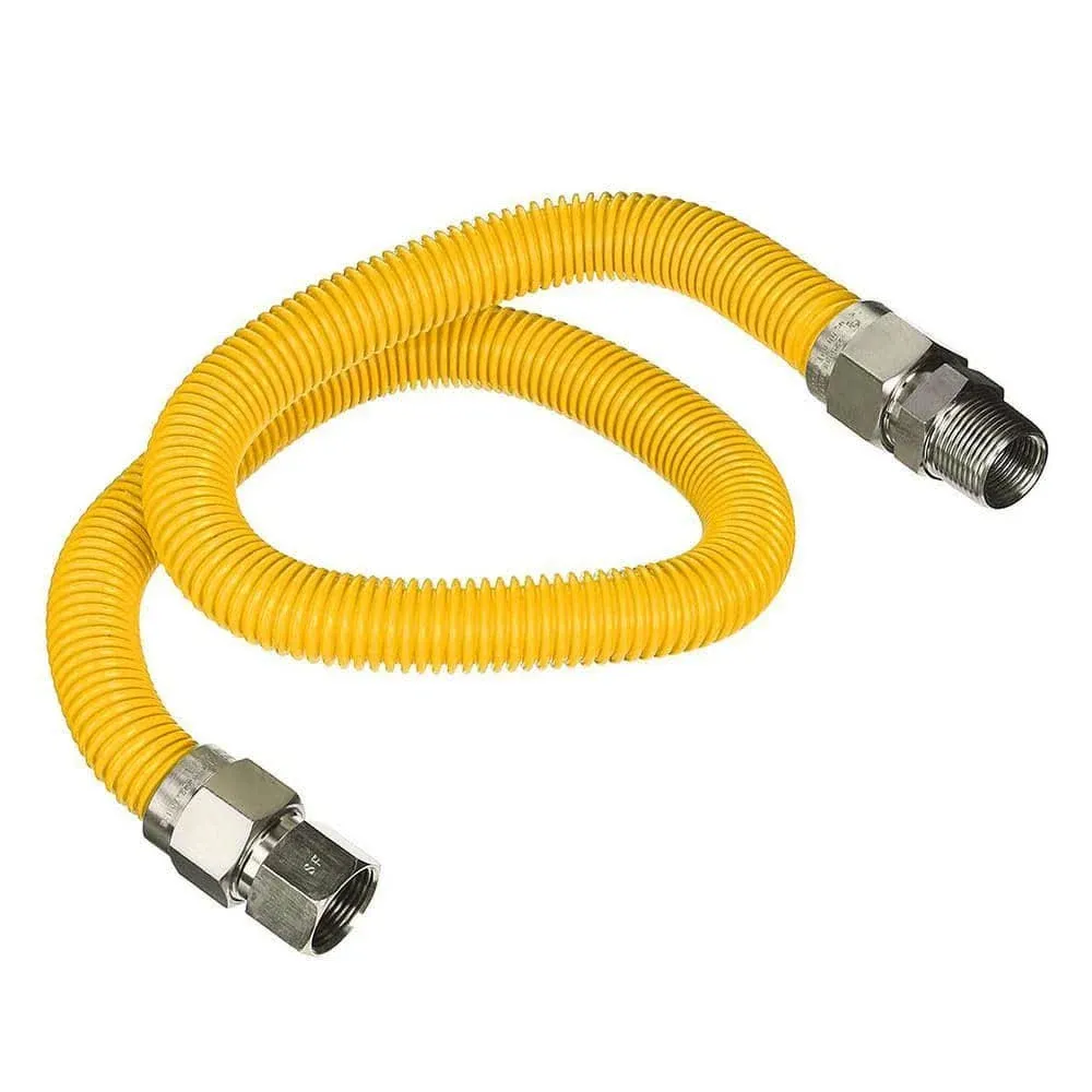 Gas Connector 60 inch Yellow Coated Stainless Steel, 5/8" OD Flexible Gas Hose Connector for Gas Range, Furnace, Stove with 1/2” FIP x 1/2” MIP Stainless Steel Fittings, 60” Gas Appliance Supply Line