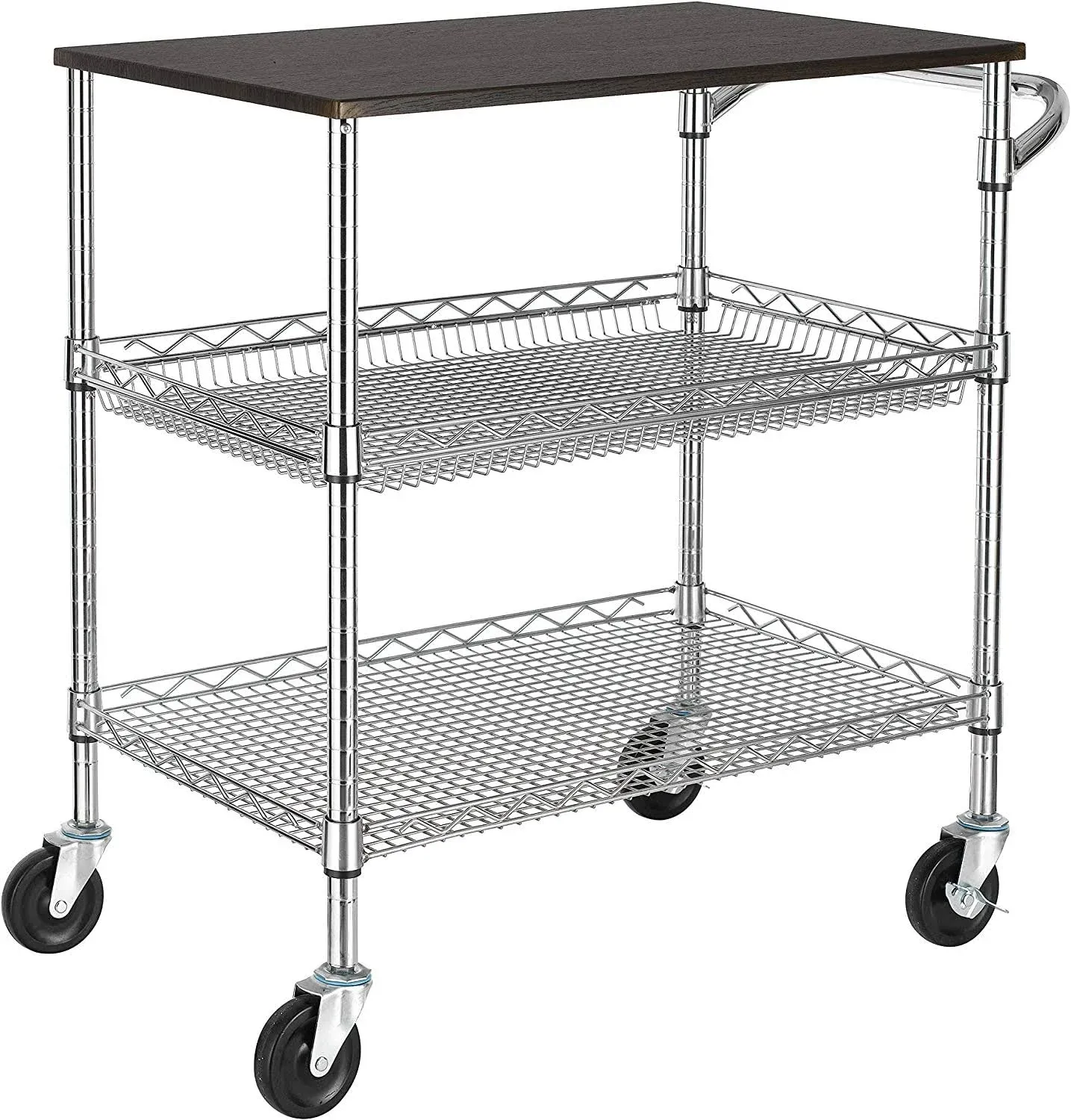 Finnhomy 3 Tier Heavy Duty Commercial Grade Utility Cart, Wire Rolling Cart with Handle Bar, Steel Service Cart with Wheels, Utility Shelf Plant Display Shelf Food Storage Trolley, NSF Listed