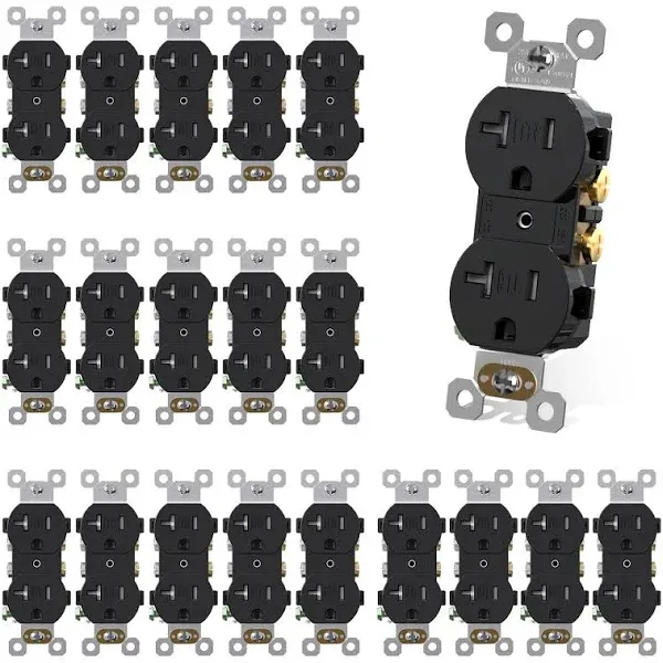 AIDA Duplex Electrical Receptacle Outlets, 20Amp 125V Wall 20 Pack, Black 