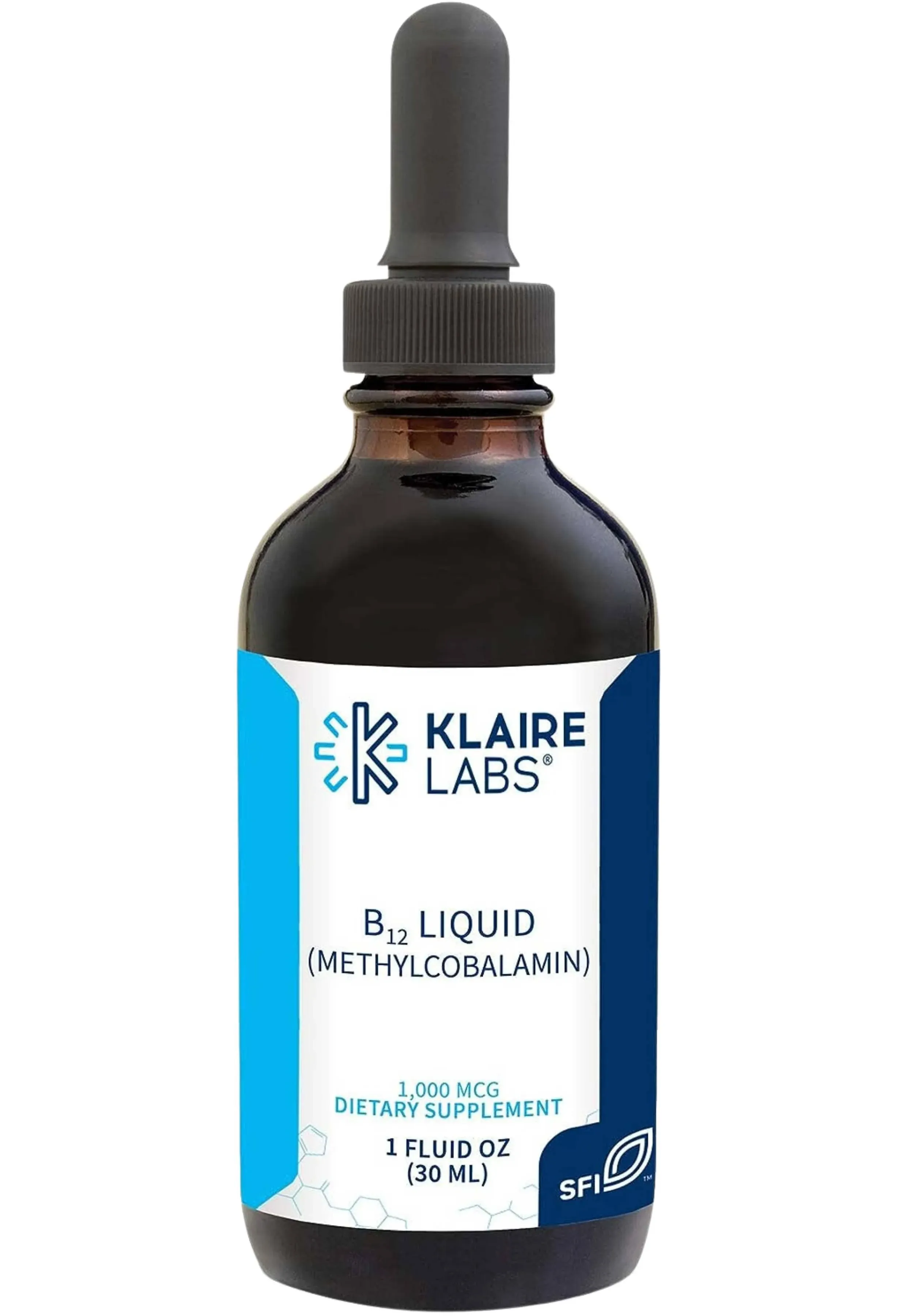 Klaire Labs Vitamin B12 Liquid Drops 1mg - Methylcobalamin B12 Liquid Supplement for Mood & Cognitive Support - 1000mcg Active Coenzyme Methylcobalamin (120 Servings, 4 Fluid Ounces)