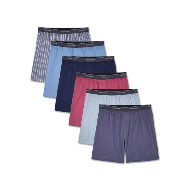 Fruit of the Loom Men's Woven Boxers, 6 Pack, Sizes S-3XL