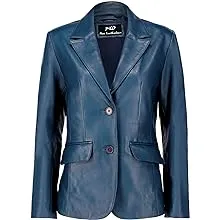 Jild Classic 2-Button Lambskin Leather Blazer Women - Casual Coat Long Sleeves Suit Style Leather Jacket Women