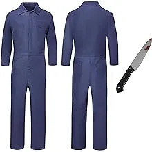 Lukvuzo Adult Halloween Killer Costume-Dark Navy Coverall with Toy Knife, Halloween Ends Cosplay, Michael Killers Costume Set