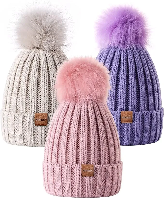 MSDC Beanie for Women with Pom Pom 3 Pack, Winter Hats for Women Fashion Knit Wa