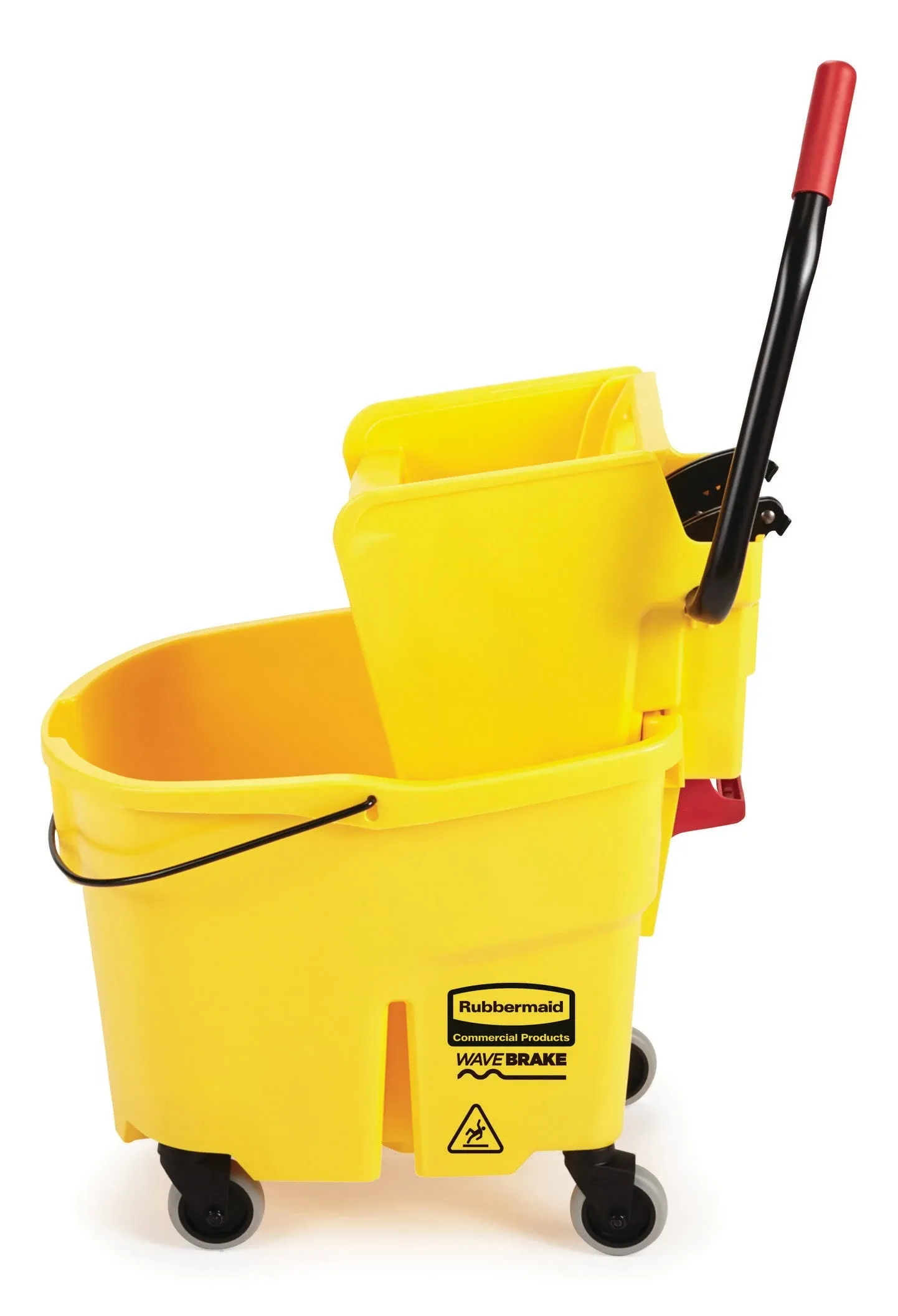 Rubbermaid WaveBrake 35 qt. 2.0 Side-Press Mop Bucket with Drain, Yellow