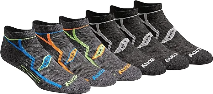 Saucony Men's Multi-Pack Performance Comfort Fit No-Show Socks, Gray 6, Large