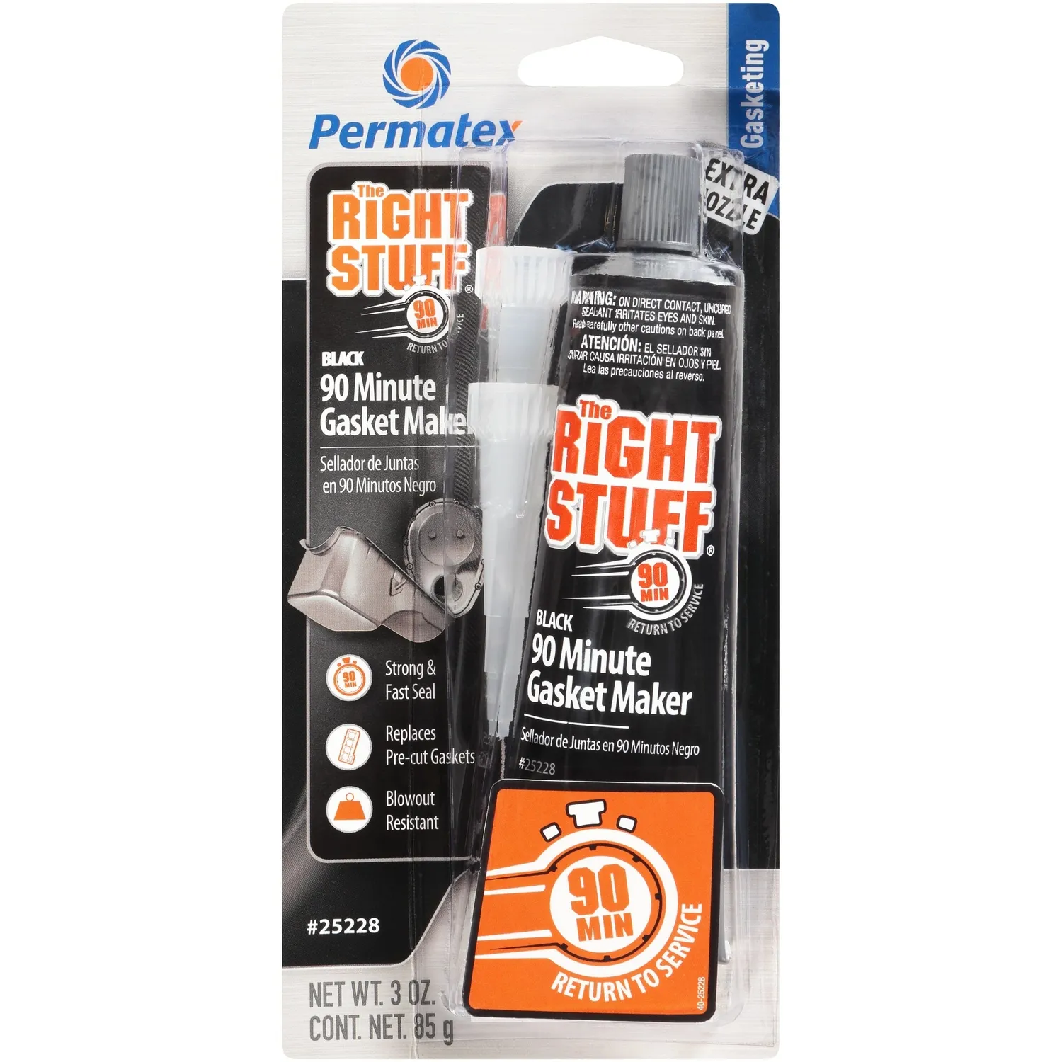 Permatex 25228 The Right Stuff 90 Minute Black Gasket Maker, 3 oz, 1 Count (Pack of 1)