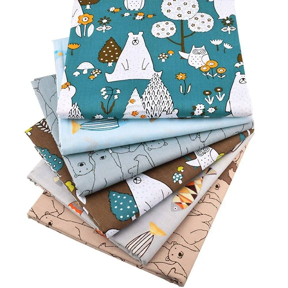 Hanjunzhao Zoo Animals Fat Quarters Fabric Bundles, Bear Fish Print Precut Sewing Quilting Fabric,18" x 22"(Multi)