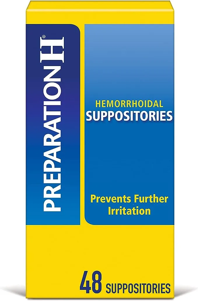 PREPARATION H Hemorrhoid Symptom Treatment Suppositories, Burning, Itching and Discomfort Relief (48 Count)