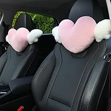 2 Pack Heart Shaped Cute Car Headrest Pillow with Angel Wings - Comfortable Soft Head Rest Cushion Kawaii Car Accessories Neck Pillow for Driving 