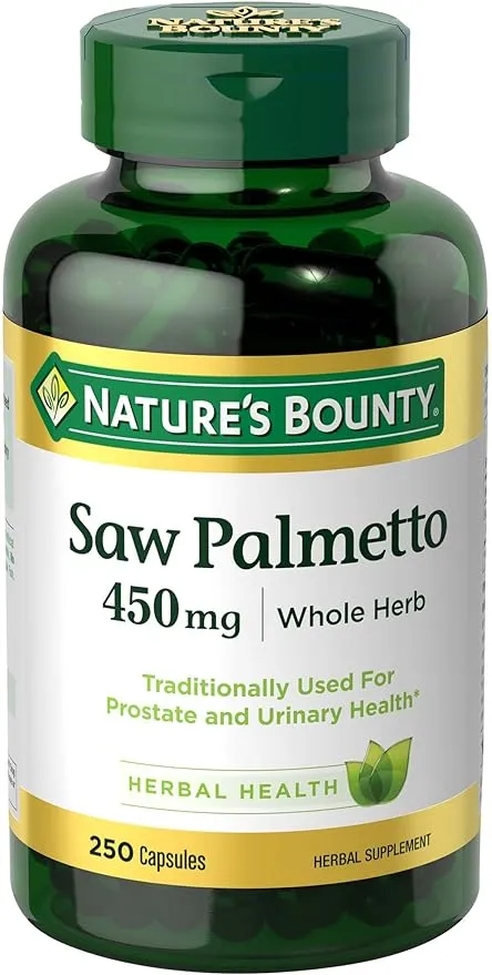 Nature's Bounty Saw Palmetto Support for Prostate and Urinary Health, Herbal Health Supplement, 450mg, 250 Capsules