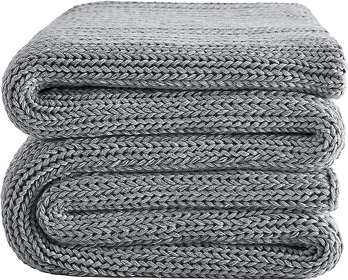 L'AGRATY Knitted Weighted Blanket - 60"x80" 15lbs Cooling Chunky Knit Heavy Blanket for Adults Braided Crochet Throw Thick Cable Yarn Knit Decorative Blanket No Beads Evenly Weighted Machine Washable