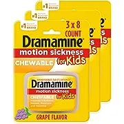 Dramamine Kids Chewable, Motion Sickness Relief, Grape Flavor, 8 Count, 3 Pack