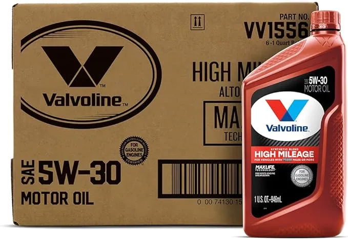 Valvoline High Mileage with MaxLife Technology 5W-30 Synthetic Blend Motor Oil 1 Quart (Pack of 6)